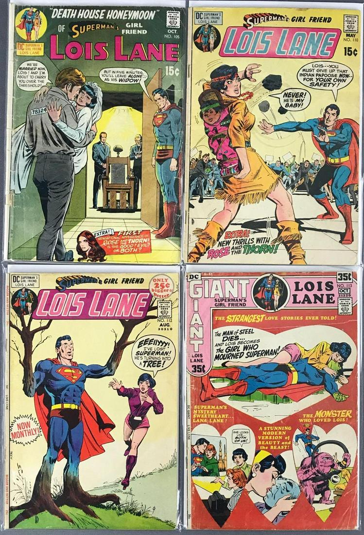 Group of 4 DC Comics Supermans Girlfriend Lois Lane: Includes No. 105 (published October 1970 $.15), No. 110, No. 112 & No. 113 (October 1971 $.35) Silver Age, bagged and boarded.