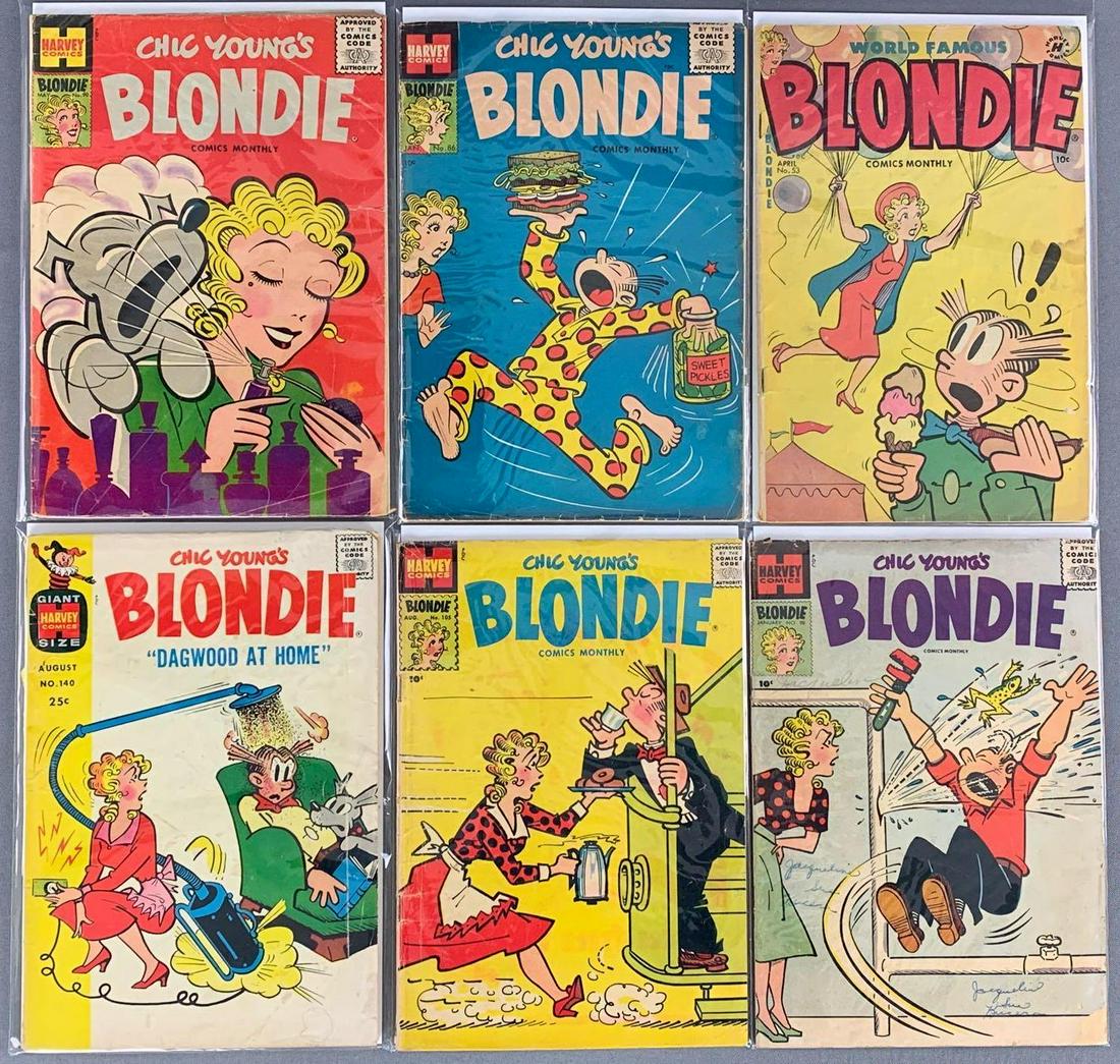 Group of 6 Harvey Comics Blondie Comic Books: Bagged and boarded.