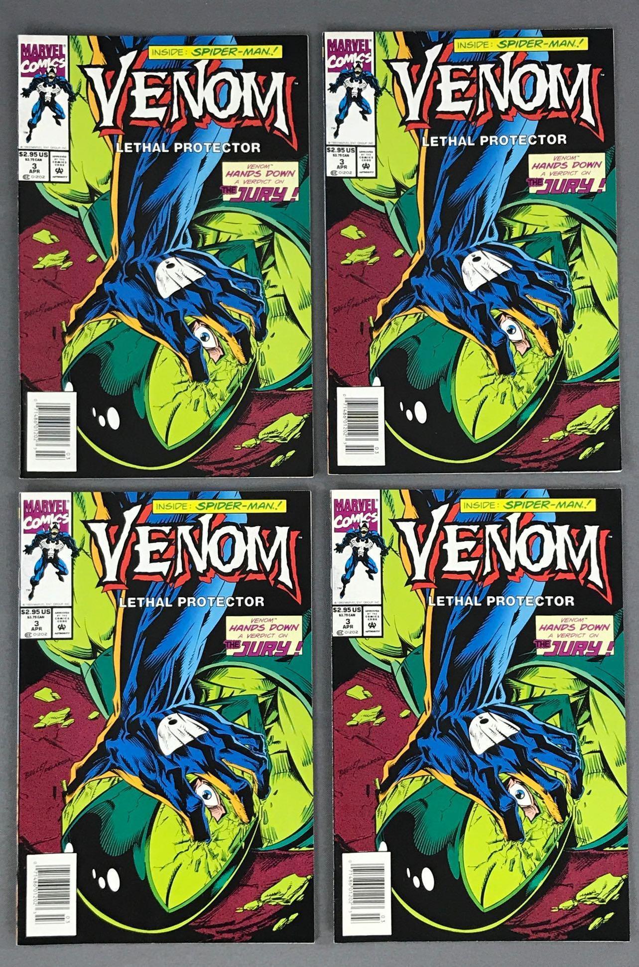 Group of 4 Marvel Comics Venom The Lethal Protector No.: â€œPart 3: A Verdict of Violence!” Published April 1993 $2.95, Modern Age, bagged and boarded, includes duplicates.