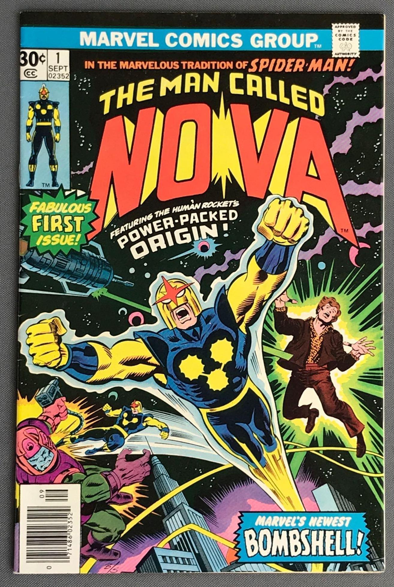 Marvel Comics The Man Called Nova No. 1 Comic Book: First Appearance Of Nova â€œNova” Published September 1976 $.30, Bronze Age, bagged and boarded.