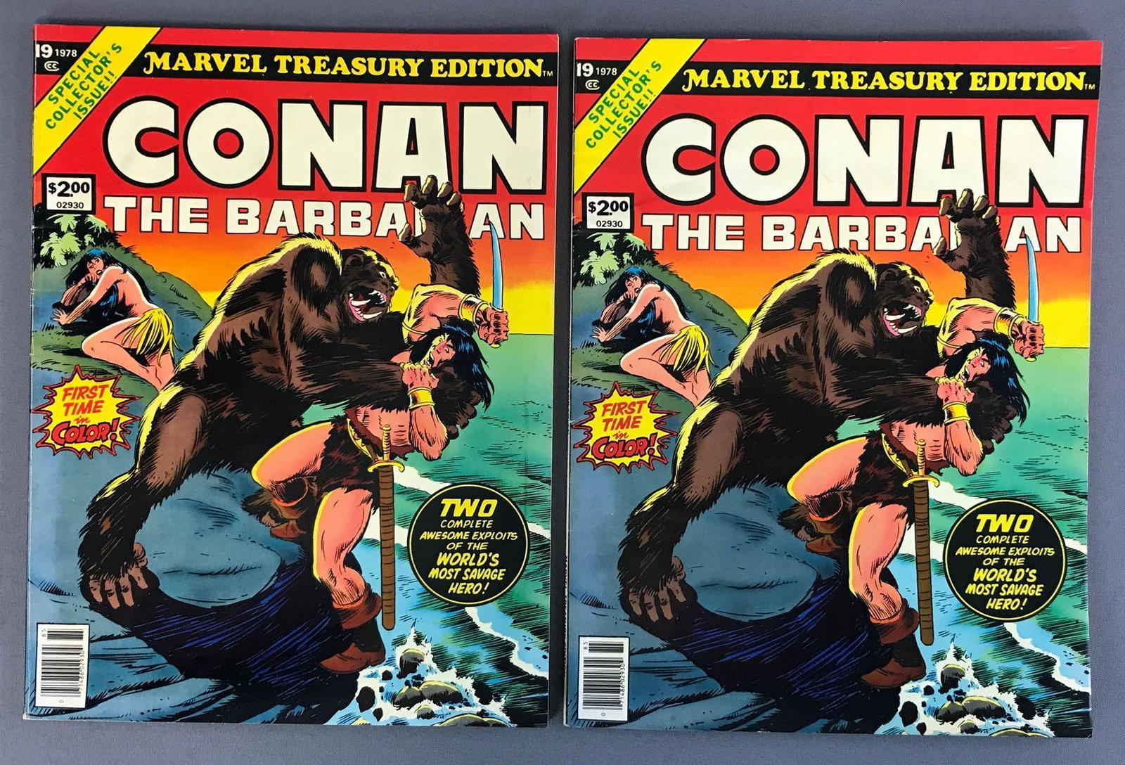 Group of 2 Marvel Comics Treasury Edition Conan The: Special collectors edition, Bronze Age, bagged, includes duplicates.