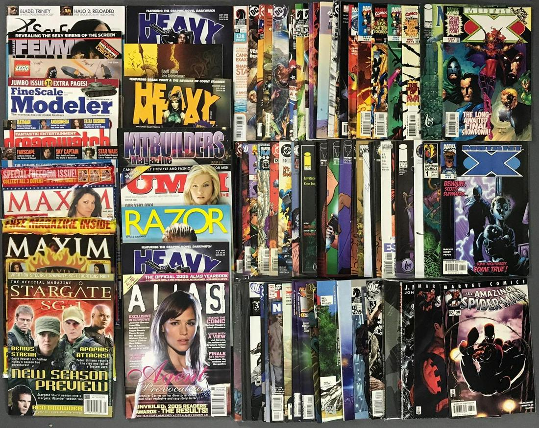 Group of Approx 100 Assorted Comic Books and Magazines: Includes Fine Scale Modeler, Maxim, DC, Marvel and more. Includes Spider-Man, Star Wars Empire, Zombie World and more. Includes x-rated comics.