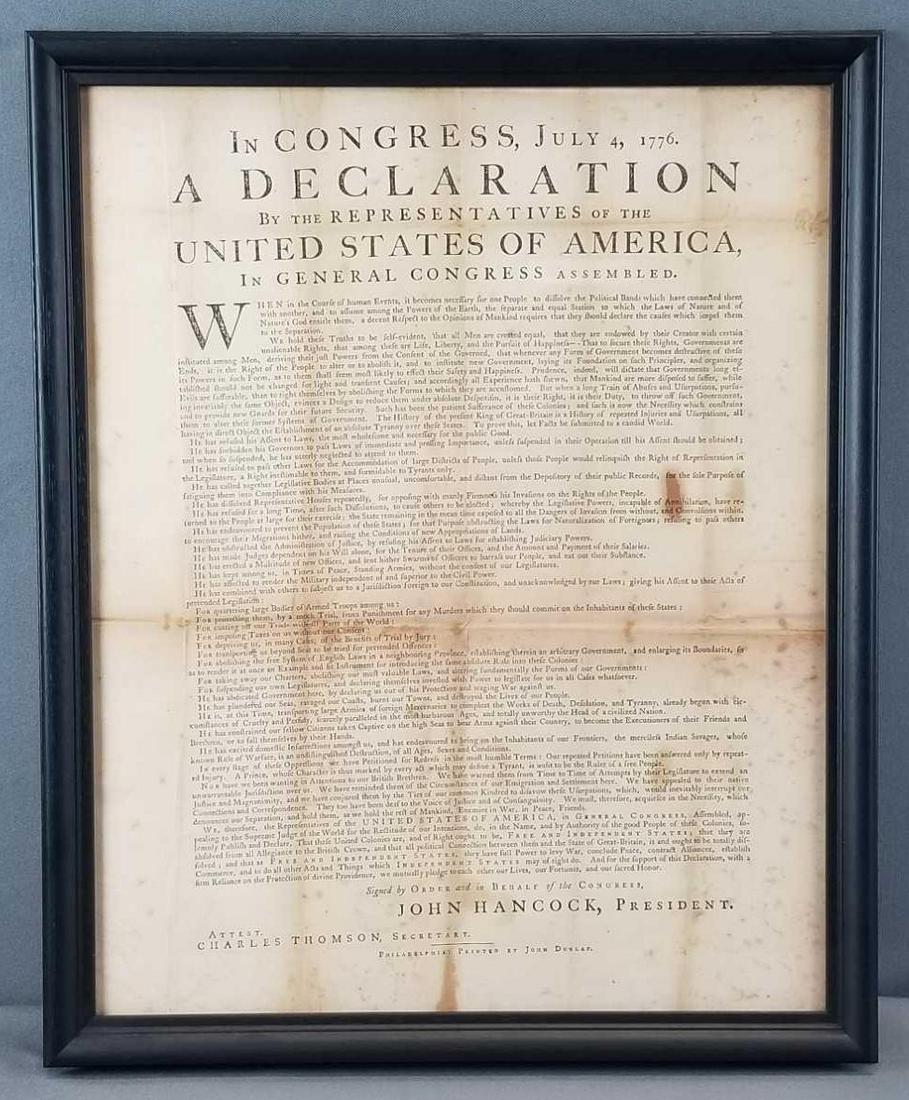 Lakeside Press Declaration of Independence reproduction: Reproduction of original Dunlap Broadsides. Frame size 17.5 x 21 inches.