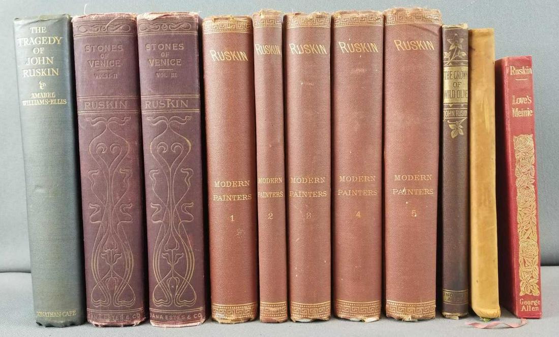 Group of 11 vintage John Ruskin books: 10 written by Ruskin, one about Ruskin.