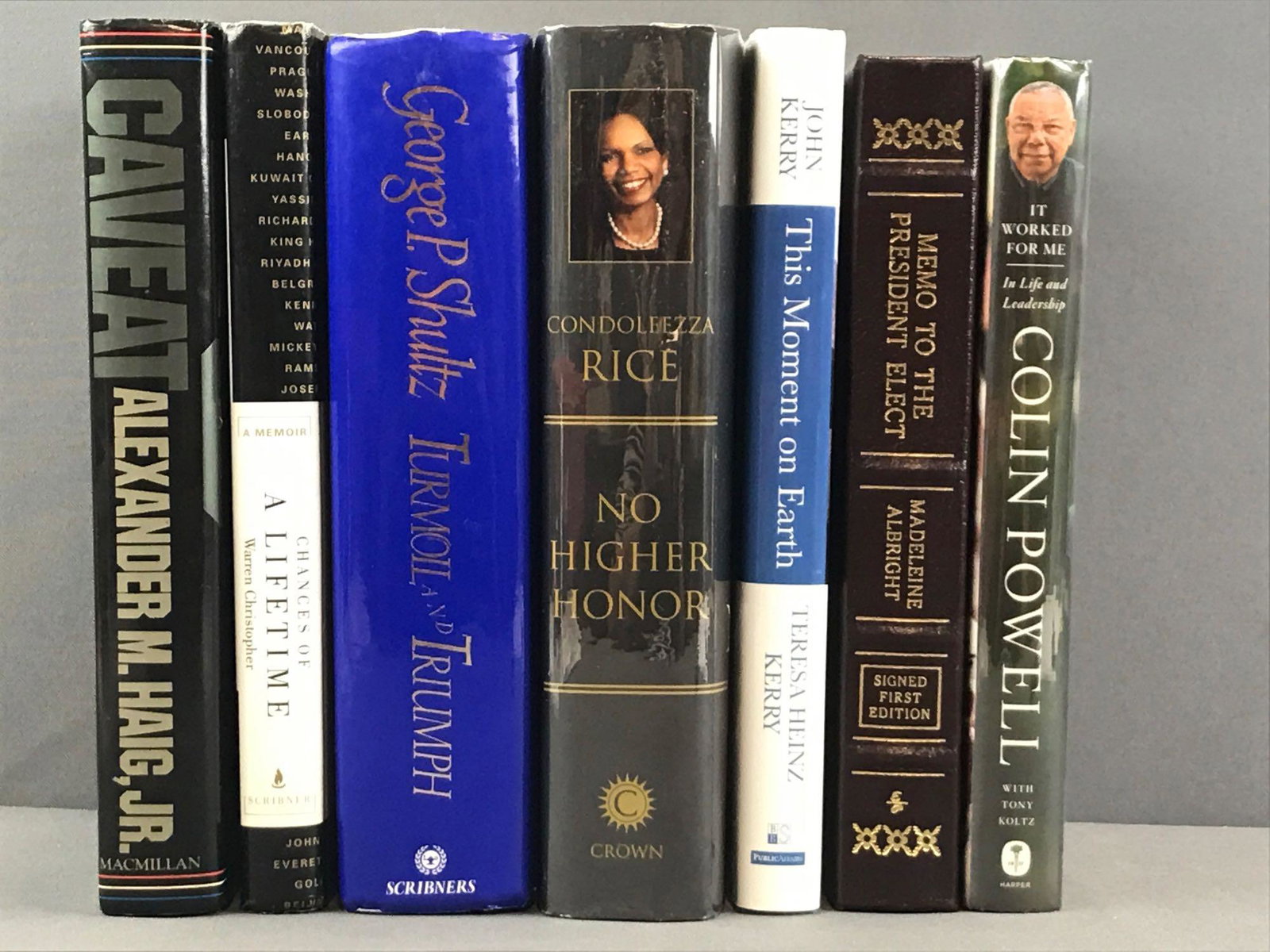 Group of 7 U.S. Secretaries of State Signed Books: 1. Alexander Haig signed / inscribed Caveat