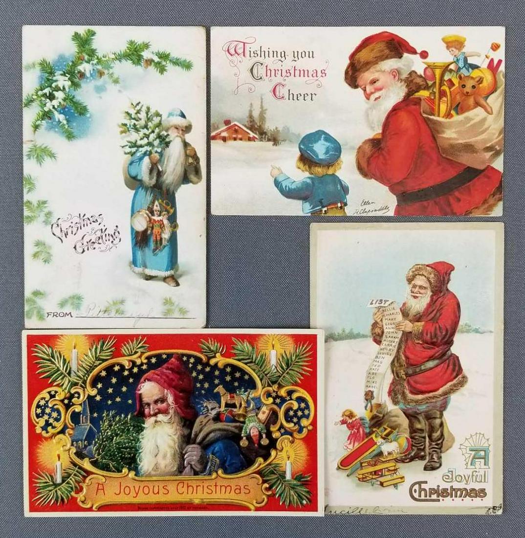 Postcards- Christmas, Santas: One blue robe Santa. Group of 38