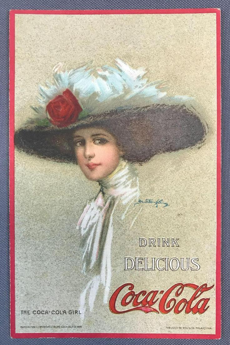 Postcard-Coca-Cola: The Coca-Cola Girl, Beautiful woman postcard - 1909 Coca Cola Coke girl by the artist Hamilton King. Rare. Postally unused and in exceptional condition on this very hard to find postcard.&