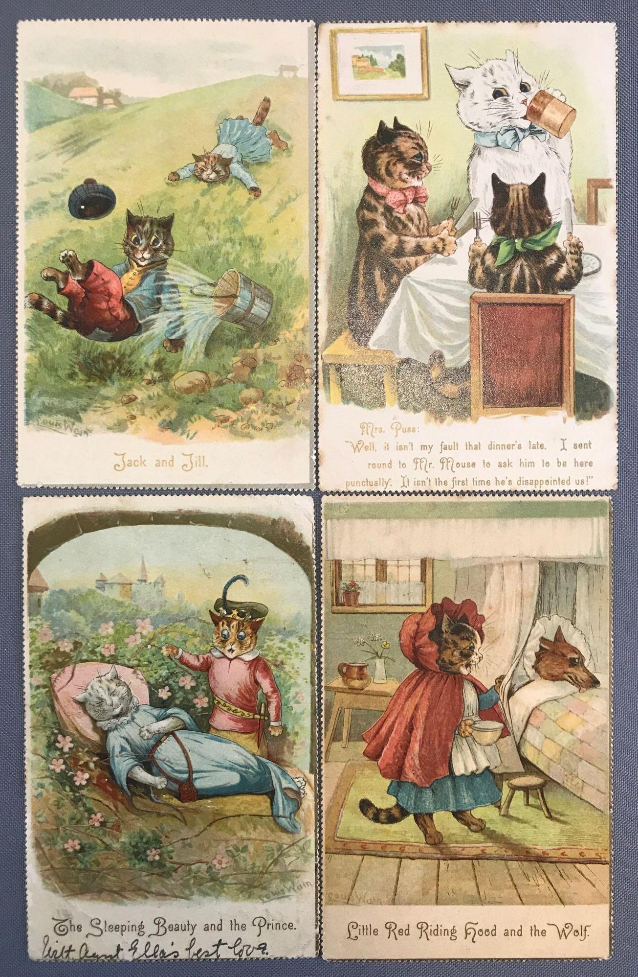Postcards-Tucks Louis Wain Calendar Series: Group of 4, perforated edges