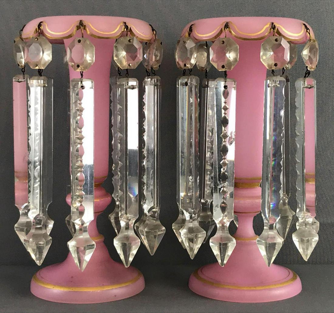 Group of 2 Glass mantle lusters: Measures 10.75x5.5 inches.