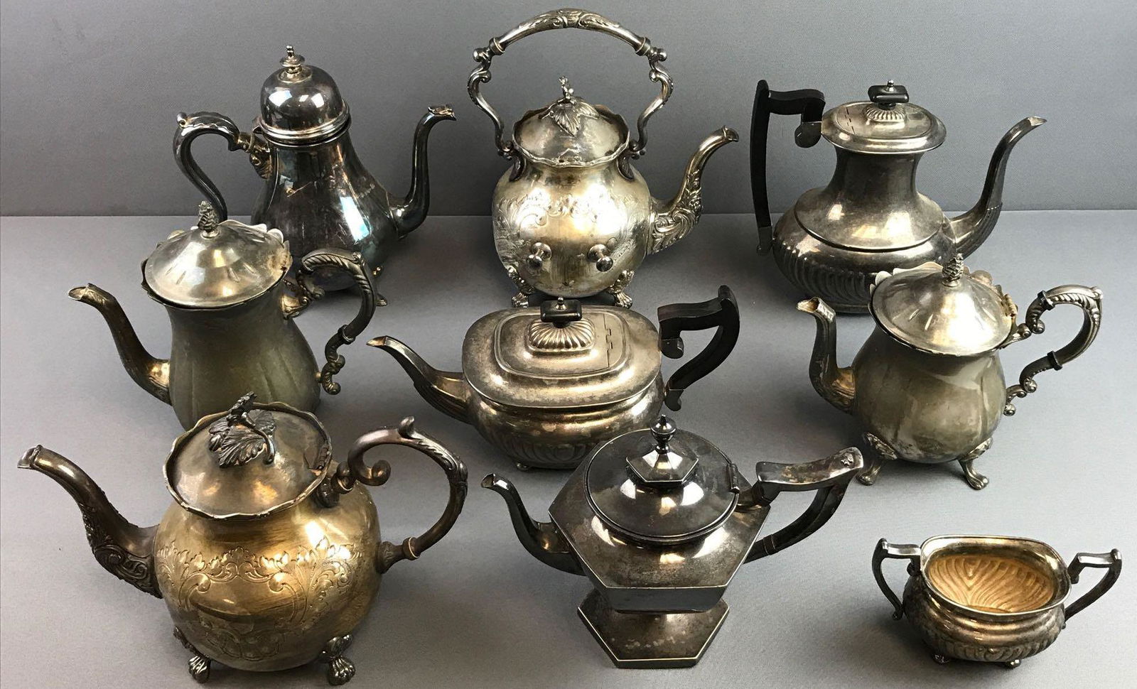 Group of 9 Antique Silverplate Tea Pots (1 of 4)