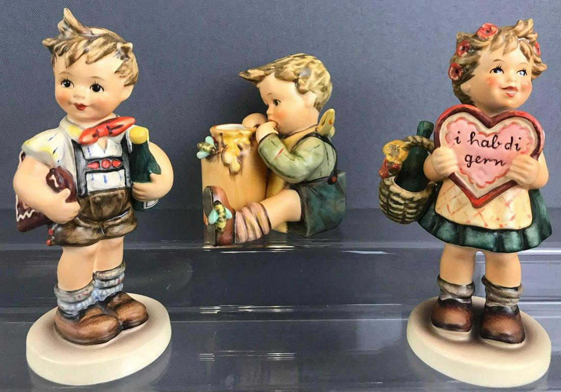 Group of 3 vintage Goebel M.I. Hummel Club Exclusive: (2) figurines have crazing, largest is 5.5 inches