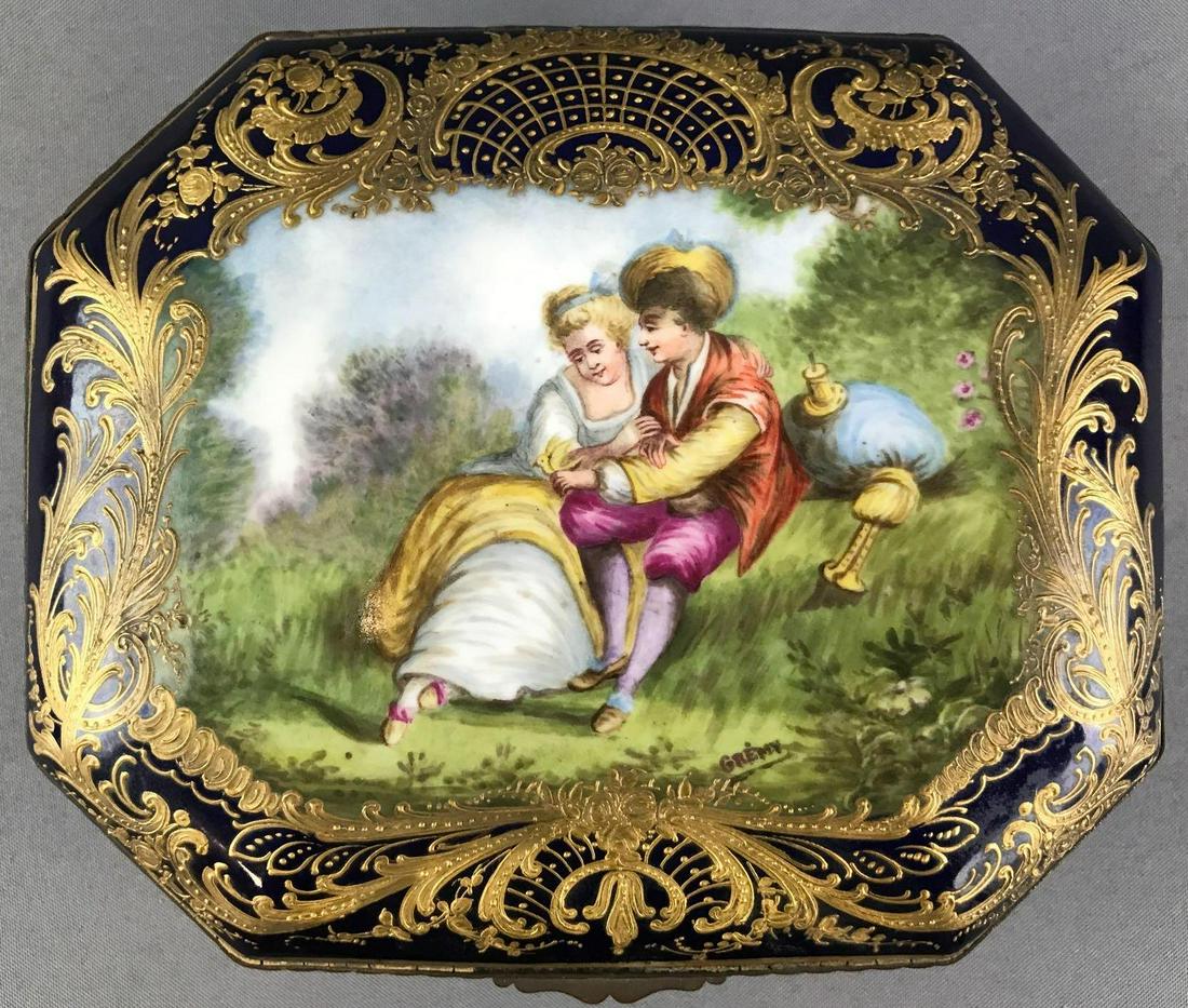 Antique hand painted porcelain hinged trinket box (1 of 13)