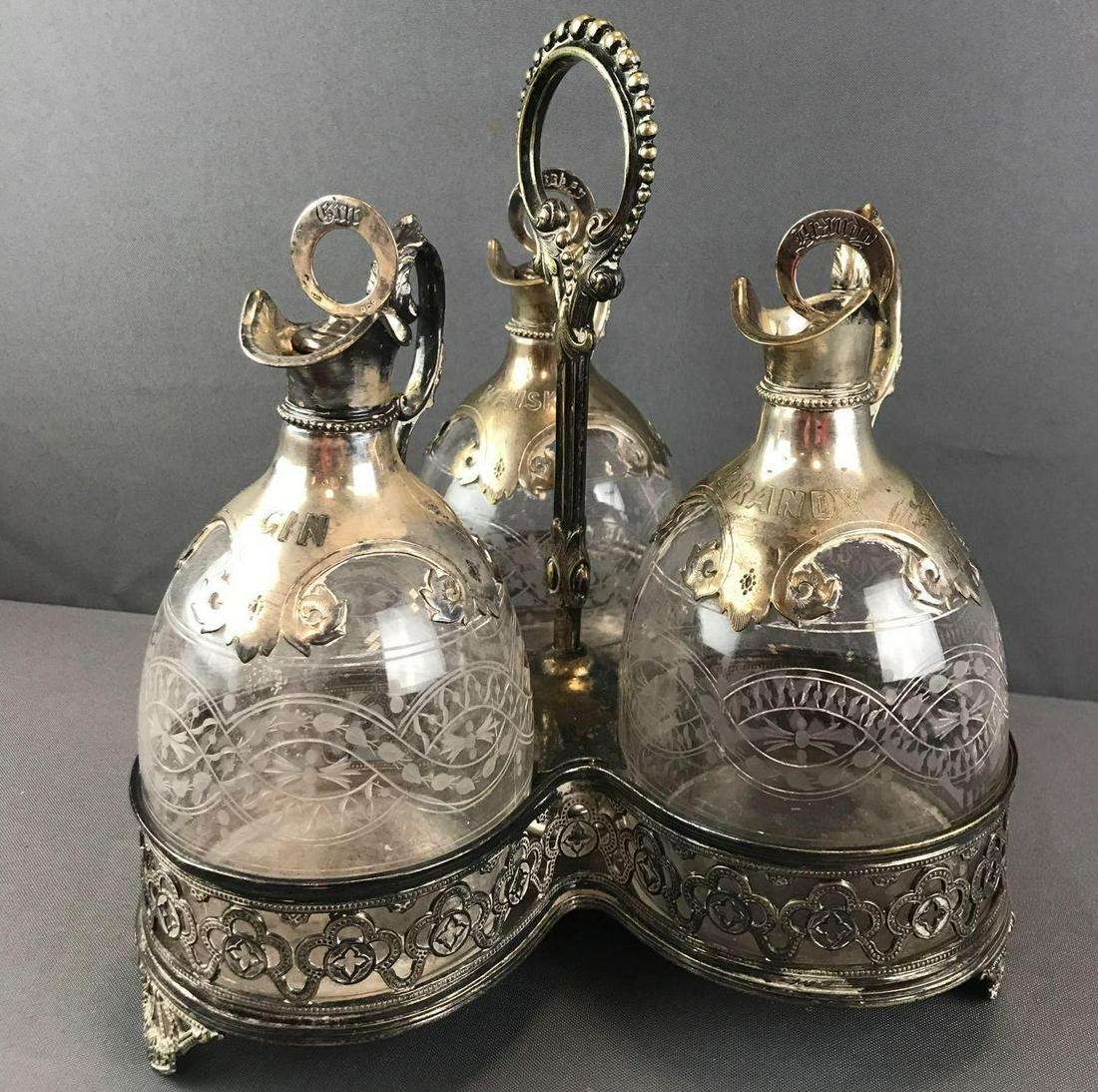 4 piece group antique etched glass spirits decanters in (1 of 8)