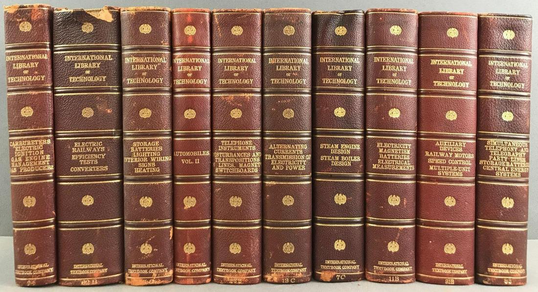 Group of 10 Antique Technology Textbooks: c. 1905, International Textbook Company International Library of Technology- Steam Engine and Steam Boiler Design, Automobiles Vol. II, Alternating Currents Transmission of Electricity and Power, and 