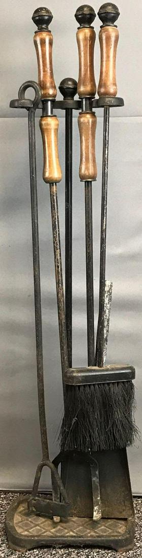 Group of 6 Fireplace Tools: Includes stand, poker, shovel and more. Measures 37x9x8 inches.