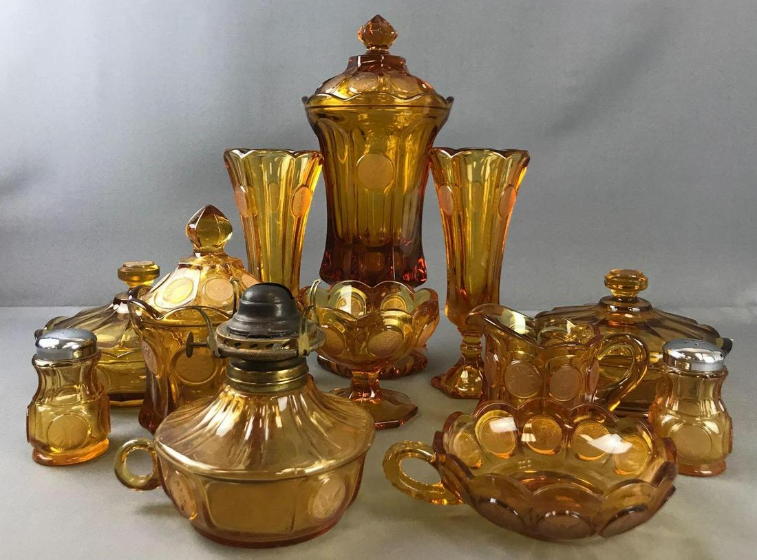 Group of 12 Pieces : Amber Fostoria Coin Glass (1 of 6)