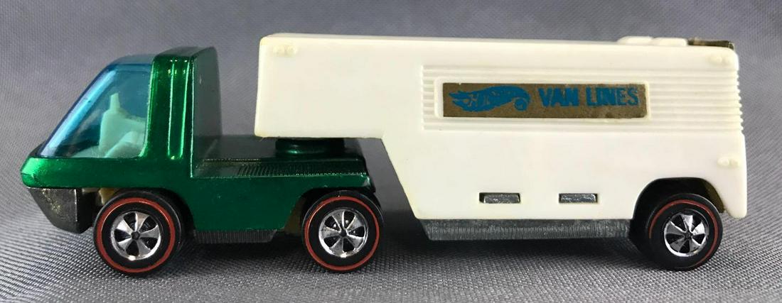 Hot Wheels Redline Van Lines die-cast vehicle: 1969 Mattel, Inc. Green Body Color. Mint Condition, Upon close inspection may exhibit extreme minor imperfections. Any flaw is barely noticeable, pin chip