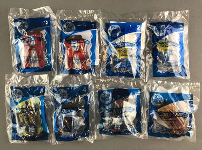 Group of 8 Hot Wheels McDonalds Happy Meal Toy Premiums: Includes (2) Motoblade, (2) Dieselboy, I Candy, Spectyte, Spine Buster, and Sidedraft