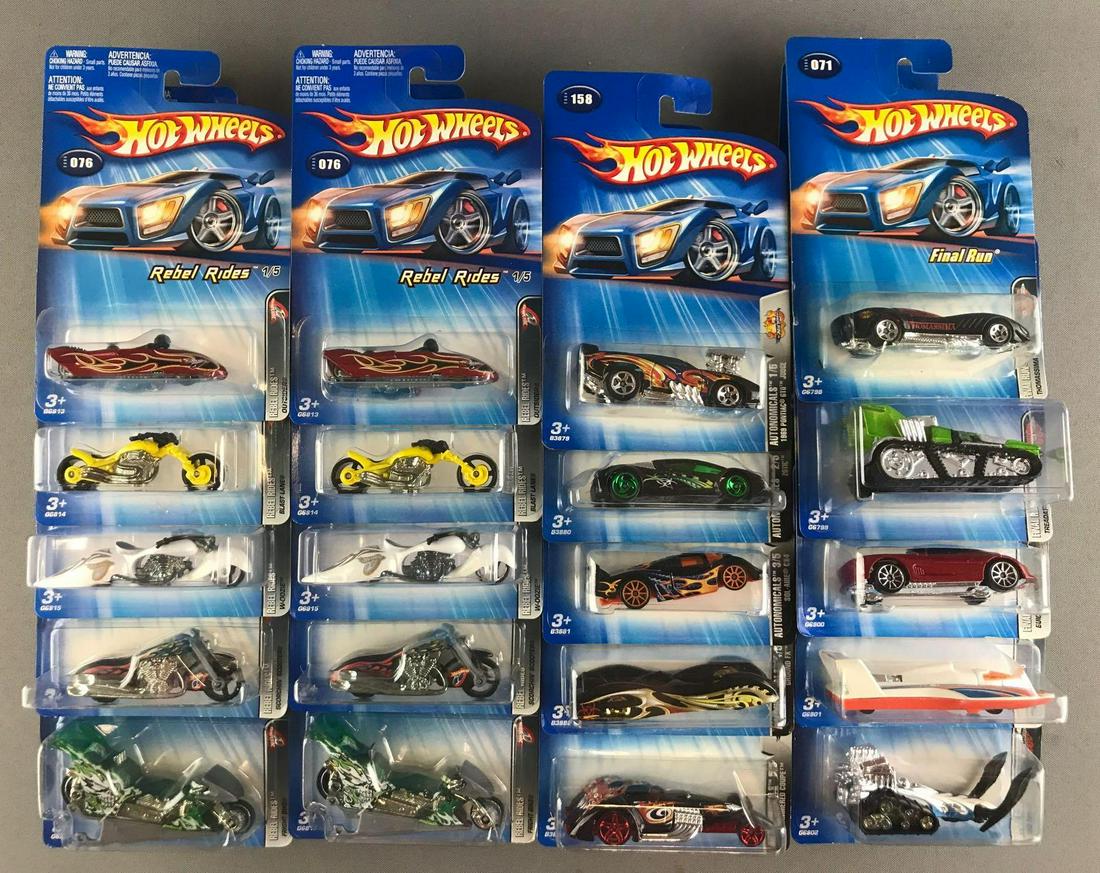 Group of 40 Hot Wheels die-cast vehicles in original: 5-vehicle series including (4) Rebel Rides, (2) Autonomicals, and (2) Final Run. Some wear to packaging
