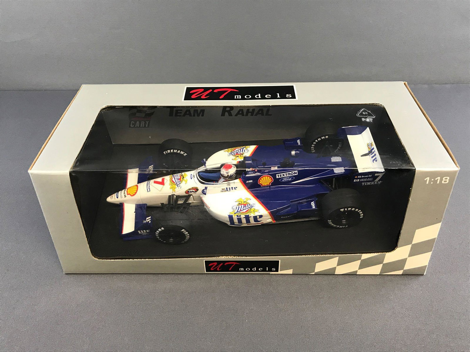 UT Models Team Rahl die-cast vehicle in original w: 1:18 scale, Miller Lite Formula One car, like new condition.
