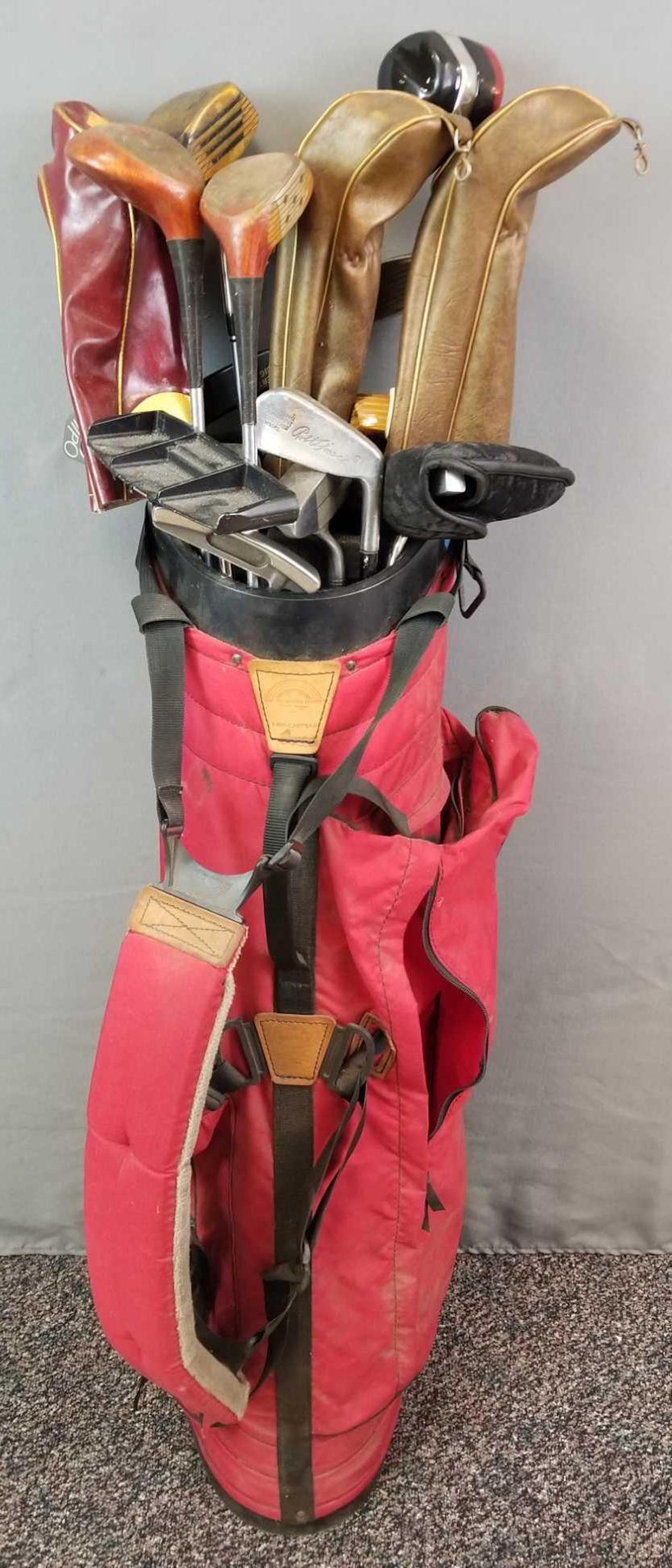 Vintage Golf Bag and Clubs: Bag made by Sun Mountain Sports. Includes multiple clubs