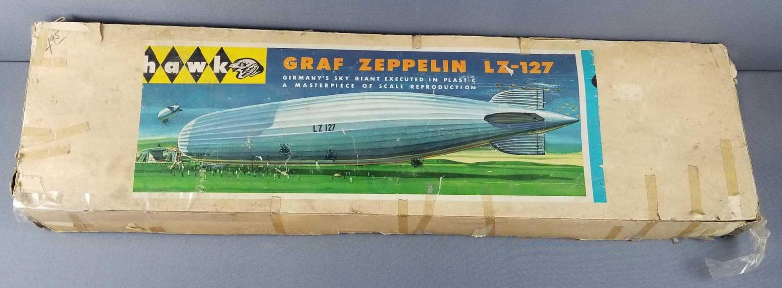 Vintage Hawk Graf Zeppelin reproduction: LZ-127, in original box. Box is damaged. Unknown completion. Box measures 38 x 10 inches