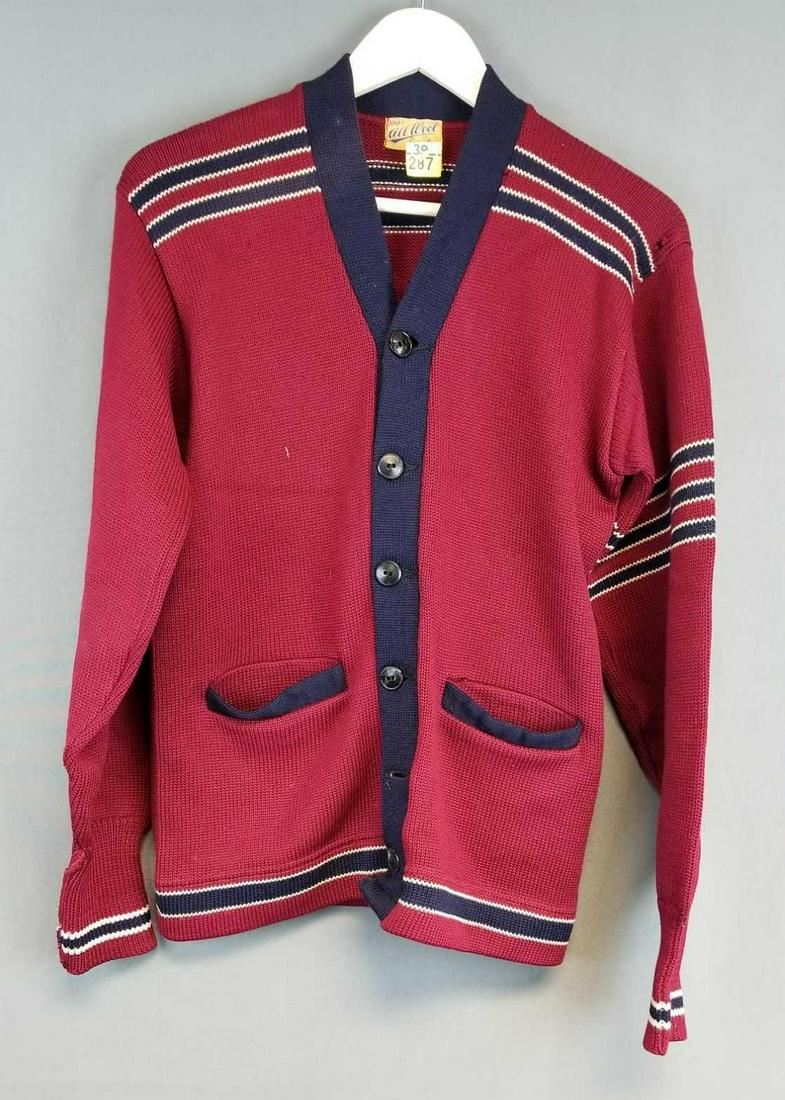 Vintage varsity letterman sweater: St Rita high school, maroon and navy. Missing one button, small hole on shoulder