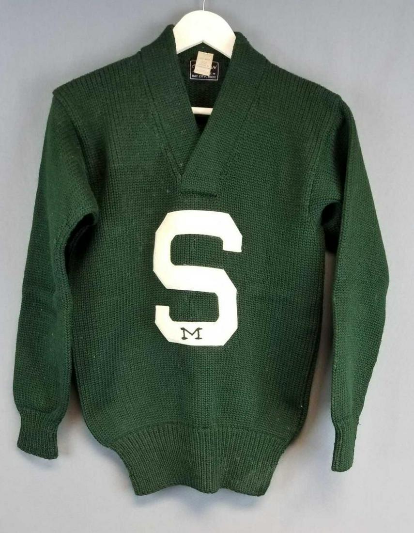 Vintage Michigan State pullover sweater: Green with white S.