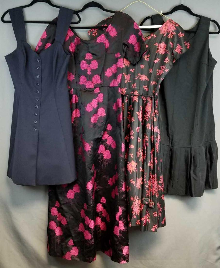 Group of 4 womens dresses: 2 floral. One Norma Kamali