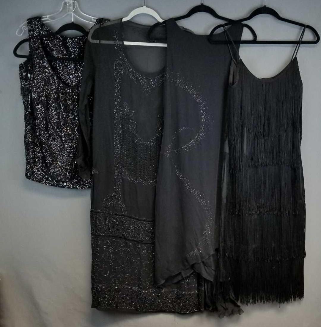 Group of 5 womens tops and dresses: Black, sequined, flapper.