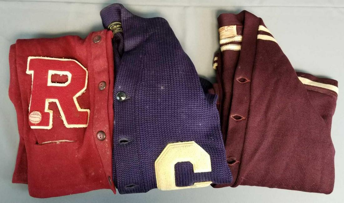 Group of 3 vintage letterman varsity sweaters: All 3 are moldy/mildewy. As is.