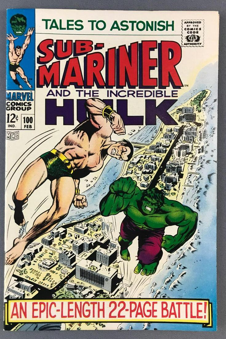 Marvel Comics Tales to Astonish No. 100 Comic Book: Puppet Master Appearance, Featuring The Incredible Hulk and Sub-Mariner, February 1968, Silver Age, $.12, bagged and boarded