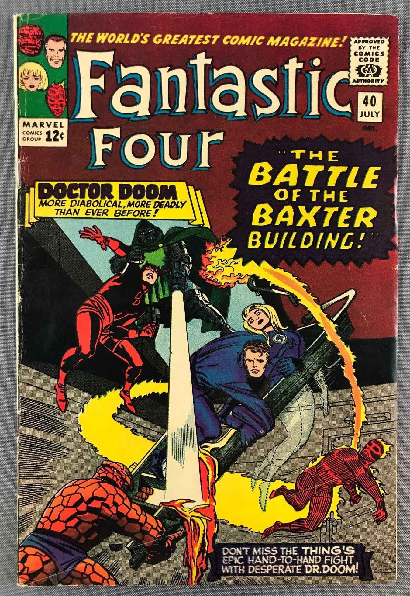 Marvel Comics Fantastic Four No. 40 Comic Book: Classic: The Battle Of The Baxter Building!, July 1965, Silver Age, $.12, bagged and boarded