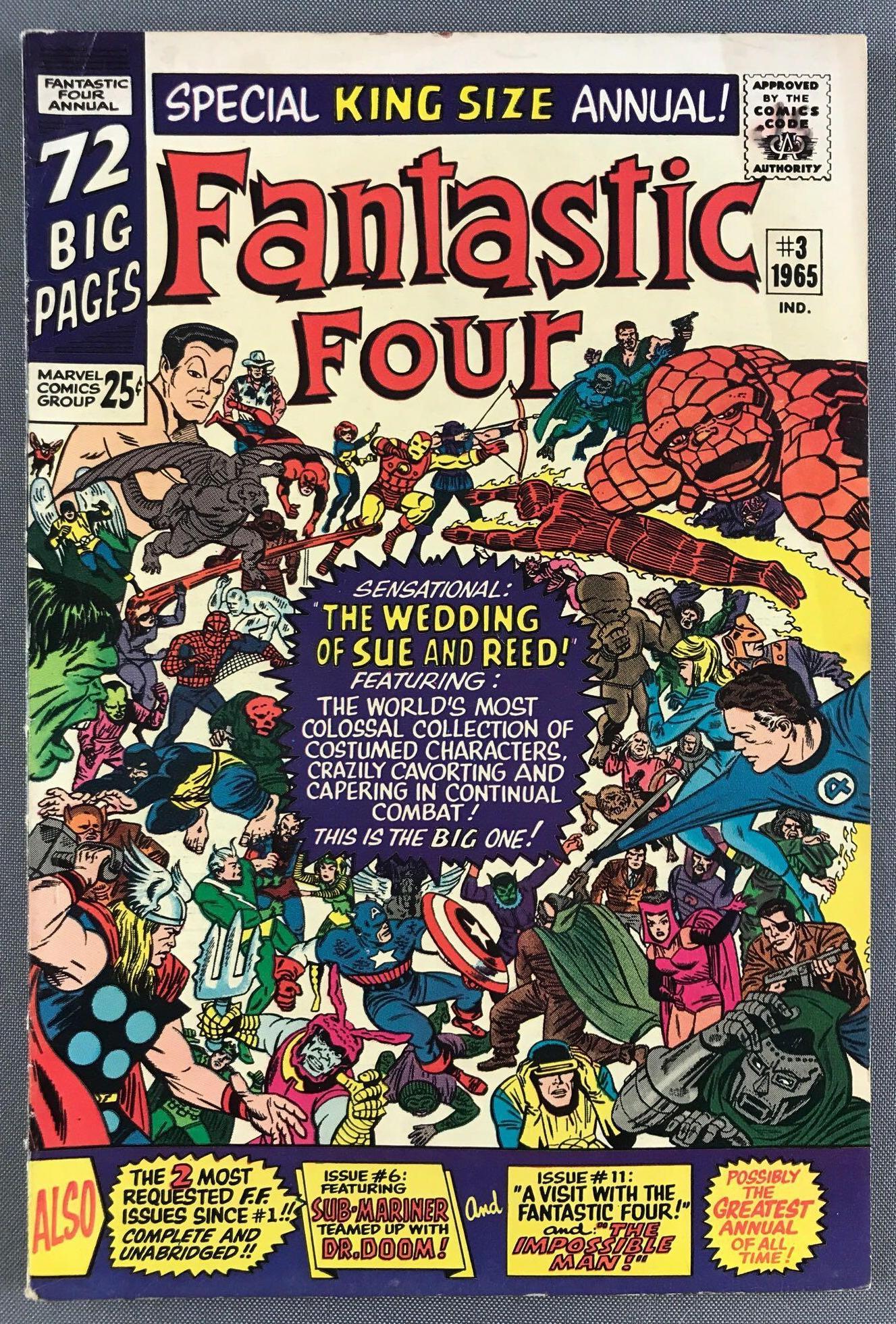 Marvel Comics Fantastic Four Annual No. 3 Comic Book: Reed and Sue get married, everyone attends, 1965, Silver Age, $.25, bagged and boarded