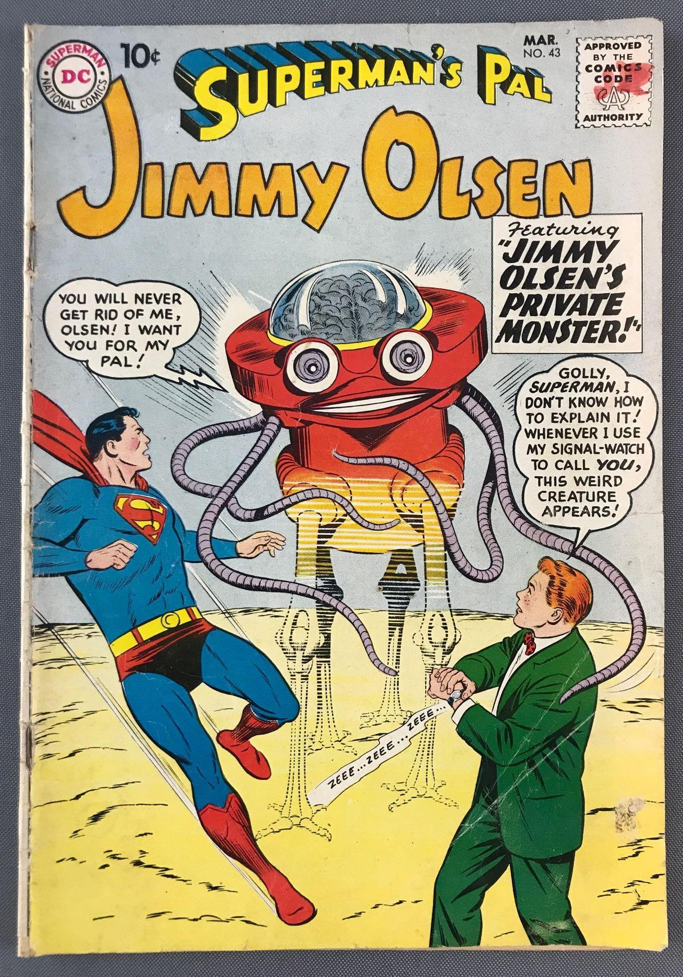 DC Comics Supermans Pal Jimmy Olsen No. 43 Comic Book: March 1960, Silver Age, $.10, bagged and boarded