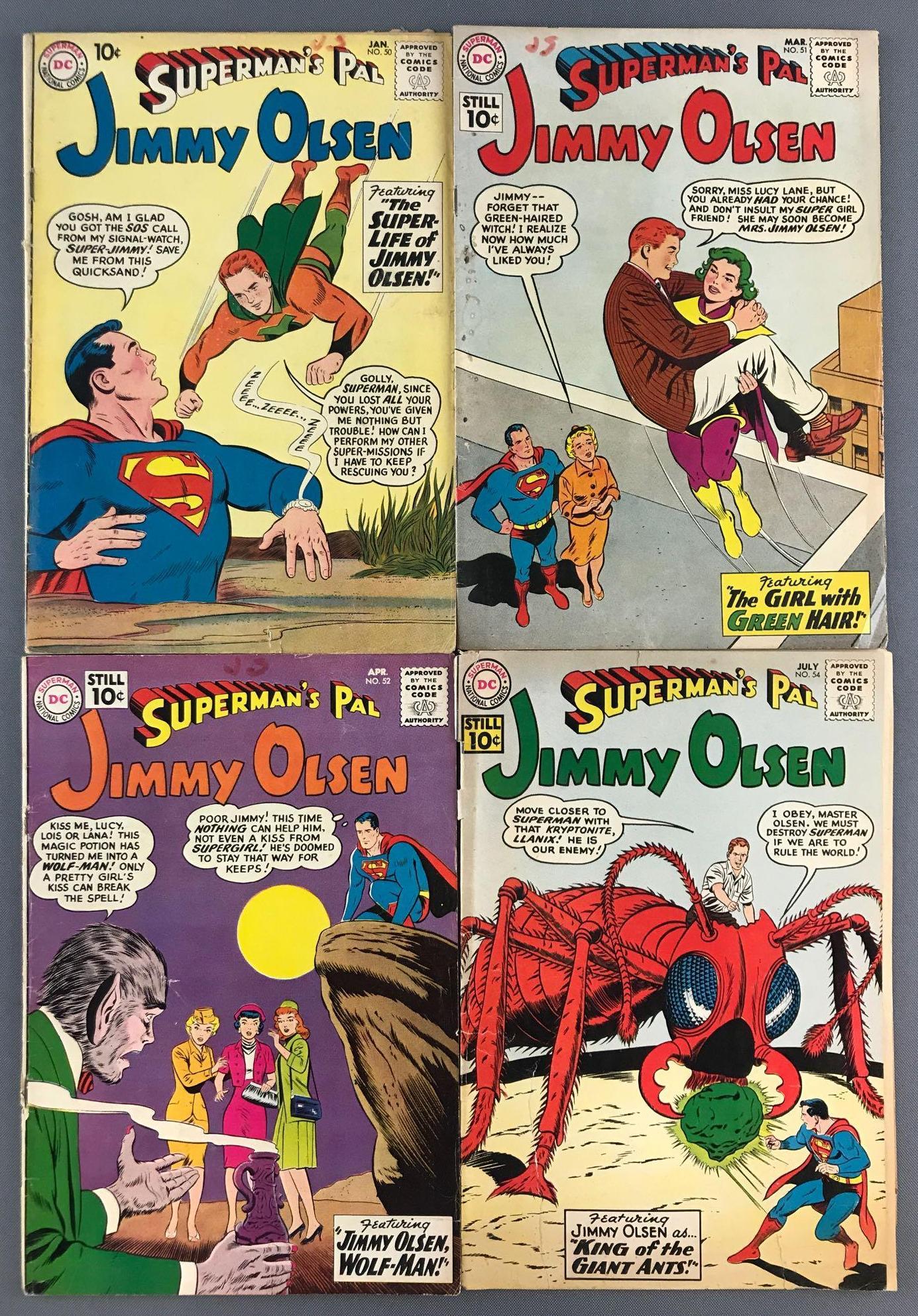 Group of 4 DC Comics Supermans Pal Jimmy Olsen Comic: Includes No. 50-52 and No. 54, Jan.-April 1961, Silver Age, $.10, bagged and boarded
