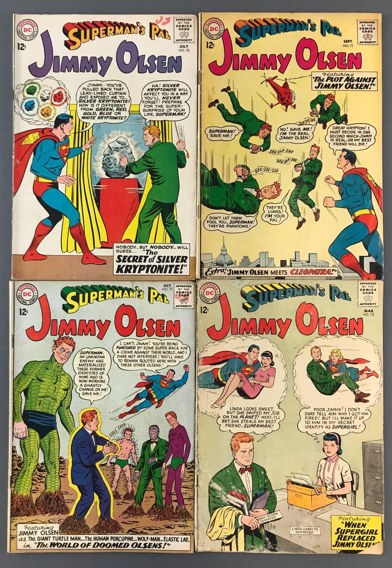 Group of 4 DC Comics Supermans Pal Jimmy Olsen Comic: Includes No. 70-72 and No. 75, July-Oct. 1963, March 1964, Silver Age, $.12, bagged and boarded