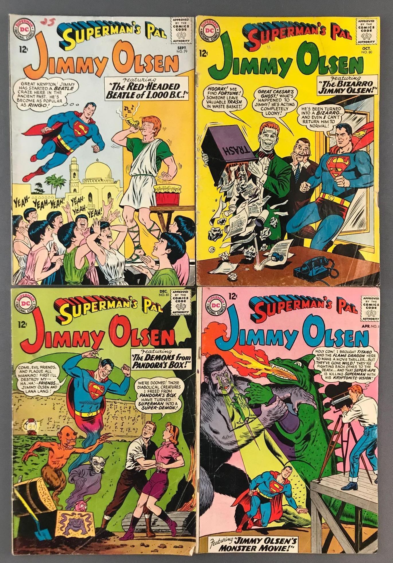 Group of 4 DC Comics Supermans Pal Jimmy Olsen Comic: Includes No. 79-81 and No. 84, Sept.-Dec. 1964 and April 1965, Silver Age, $.12, bagged and boarded