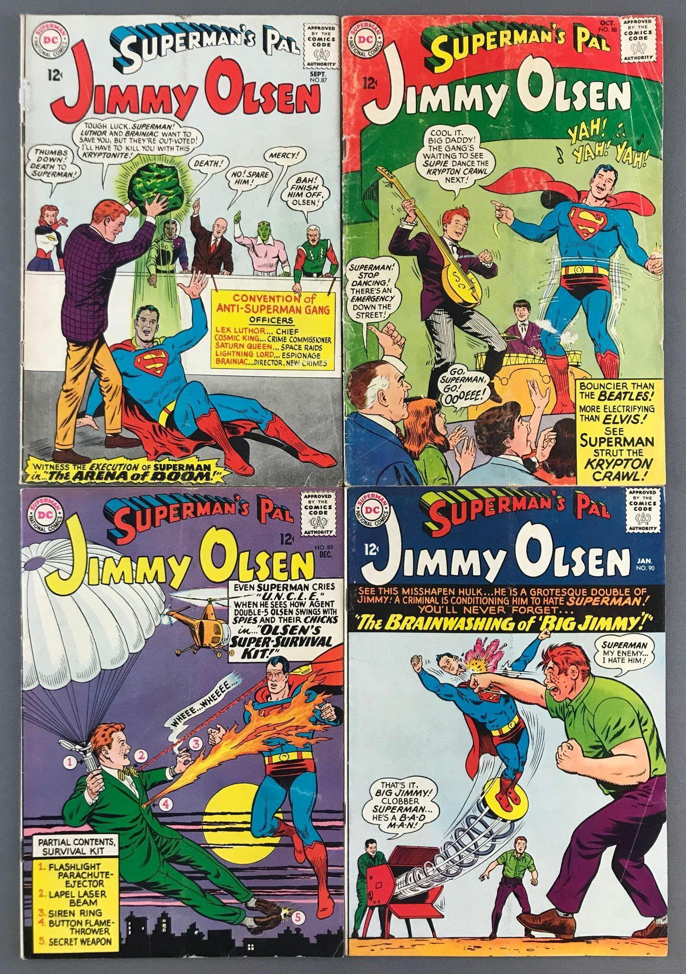Group of 4 DC Comics Supermans Pal Jimmy Olsen Comic: Includes No. 87-90, Sept.-Dec 1965 and January 1966, Silver Age, $.12, bagged and boarded