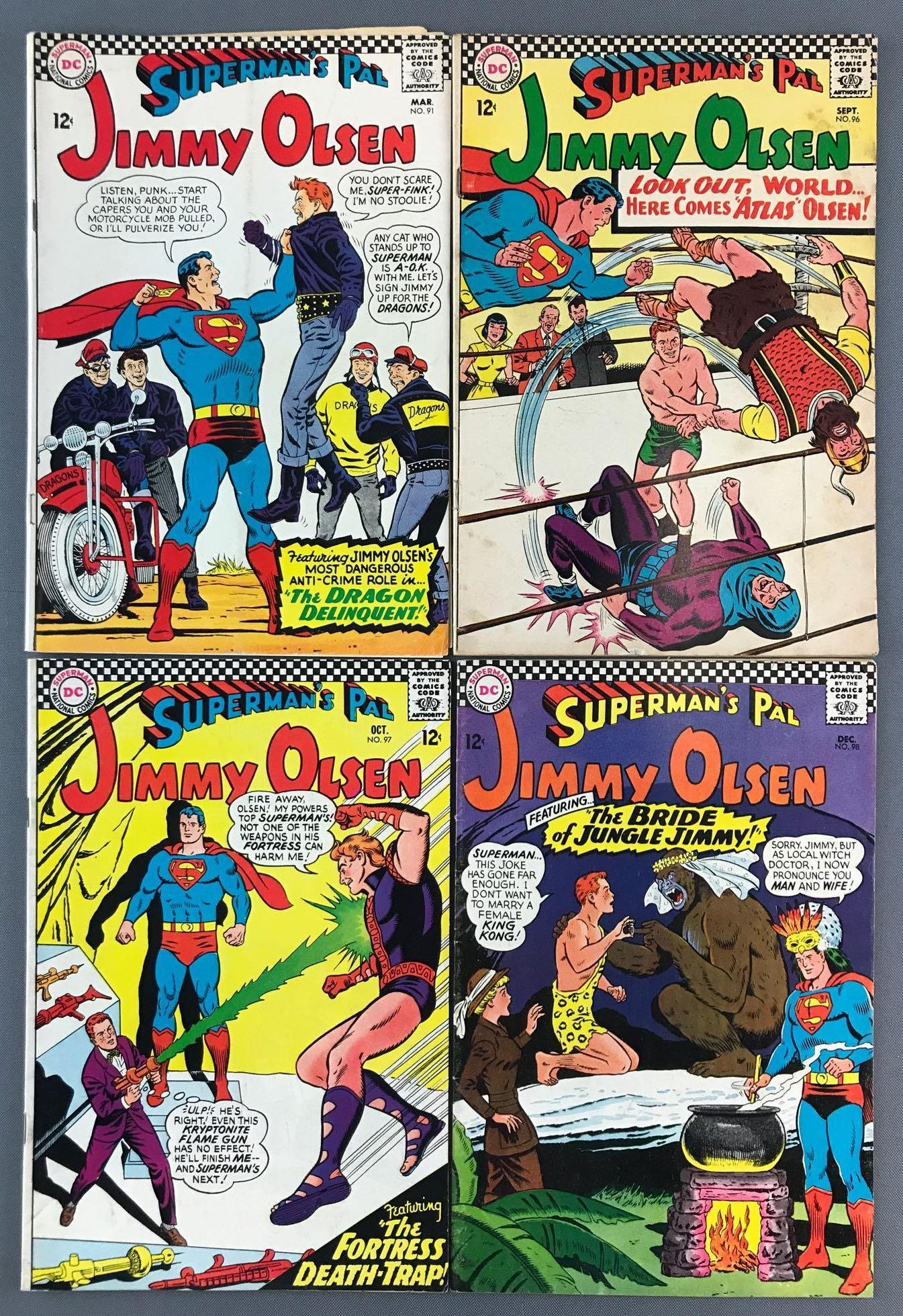 Group of 4 DC Comics Supermans Pal Jimmy Olsen Comic: Includes No. 91 and No. 96-98. March and Sept.-Dec. 1966, Silver Age, $.12, bagged and boarded