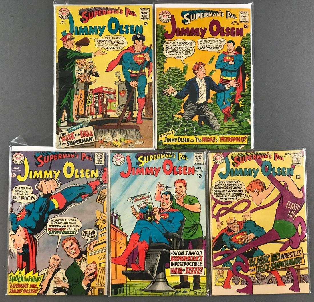 Group of 5 DC Comics Supermans Pal Jimmy Olsen Comic: Includes No. 107-111, Dec. 1967-June 1968, Silver Age, $.12, most bagged and boarded