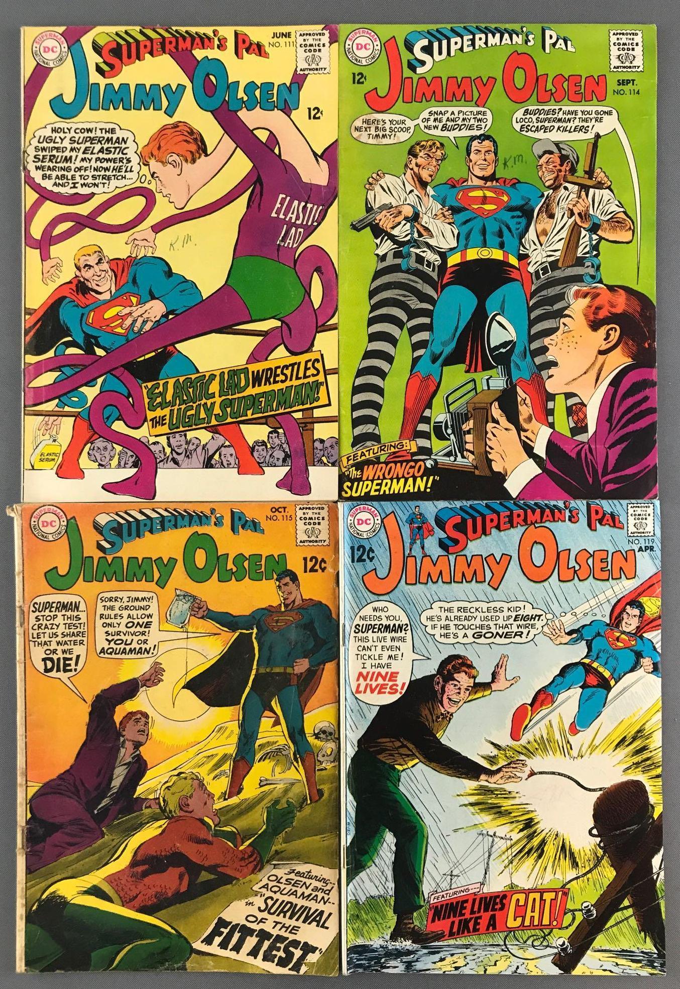 Group of 4 DC Comics Supermans Pal Jimmy Olsen Comic: Includes No. 111, No. 114, No. 115, and No. 119. June, Sept., and Oct. 1968 and April 1969, Silver Age, $.12, bagged and boarded