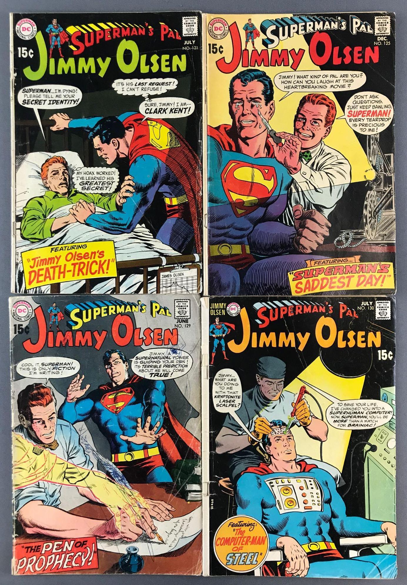Group of 4 DC Comics Supermans Pal Jimmy Olsen Comic: Includes No. 121, No. 125, No. 129, and No. 130. July & Dec. 1969 and June & July 1970, Silver Age, $.15, bagged and boarded