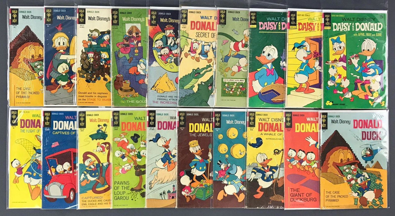 Group of 20 Gold Key Donald Duck comic books: Includes Daisy and Donald and Donald Duck. $.12â€“$.20, Silver and Bronze Age, bagged and boarded.