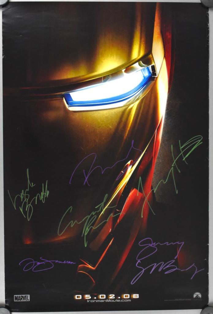 2008 Marvel Studios Iron Man Cast Signed Poster: Signature Highlights includes Rober Downey Jr., Gwyneth Paltrow, Jon Favreau, and More. 24 x 36 inches, Some rips on edges