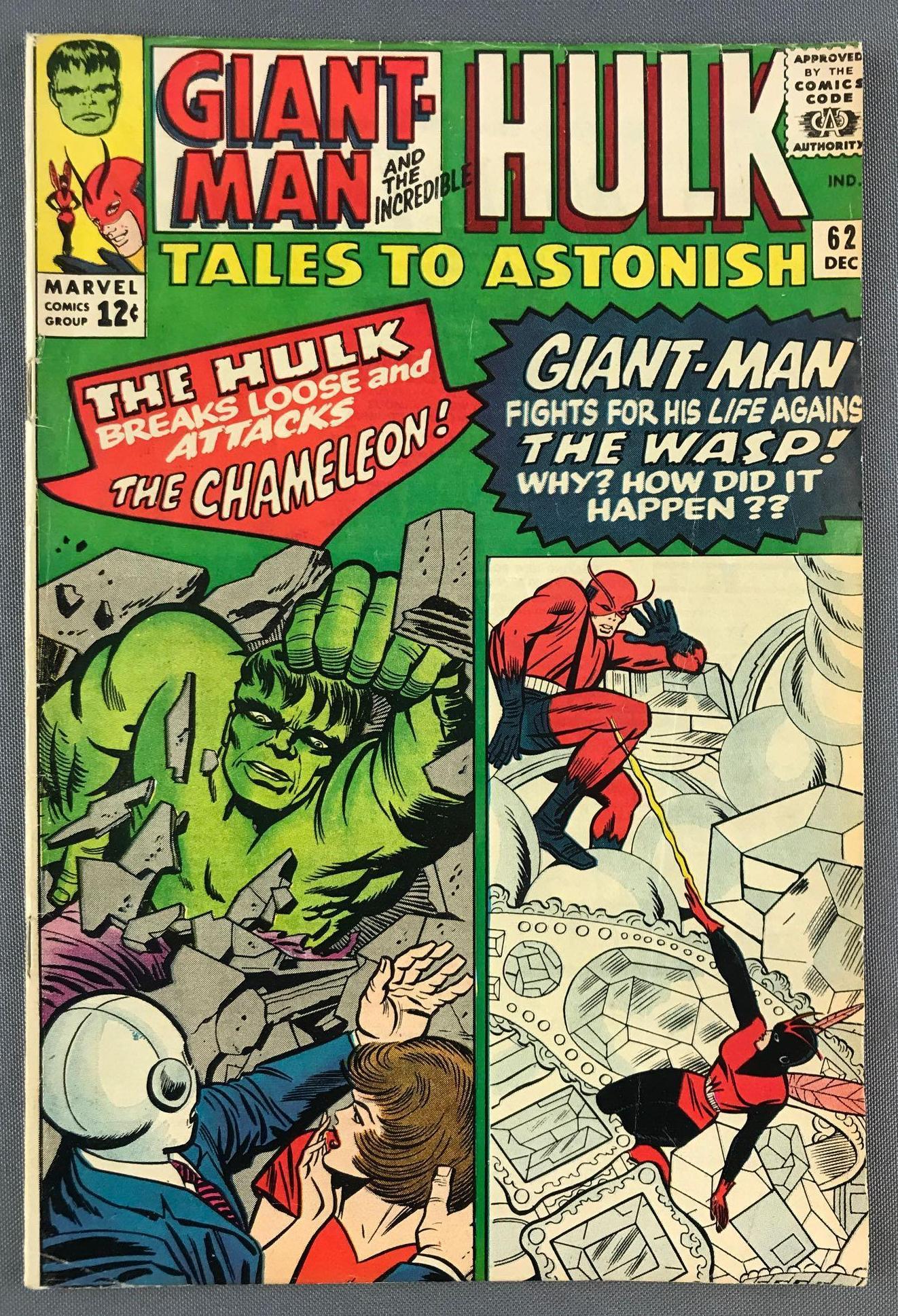 Marvel Comics Tales to Astonish No. 62 Comic Book: 1st Appearance of The Leader (Samuel Sterns), Featuring Giant Man and the Incredible Hulk, December 1964, Silver Age, $.12, bagged and boarded
