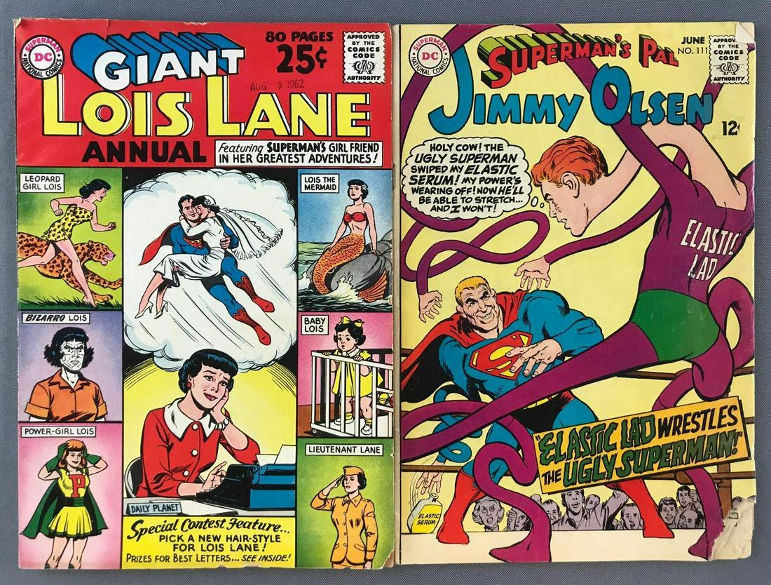 Group of 2 DC Comics Comic Books: Includes Giant Lois Lane Annual No. 1, Summer 1962, Silver Age, $.25, and Jimmy Olsen No. 111, June 1968, Silver Age, $.12. Bagged and boarded