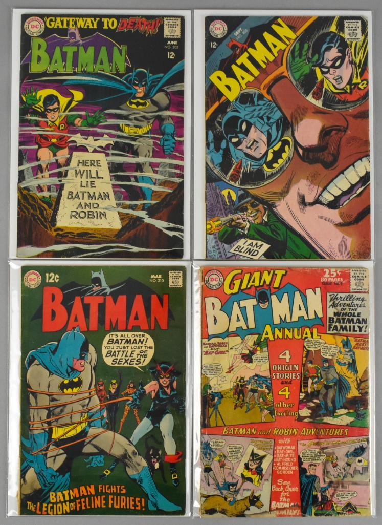 Group of 4 DC Comics Batman Silver Age Comic Books: Includes #202 (coupon ripped out), #205, #210, Annual 7 (moisture staining)