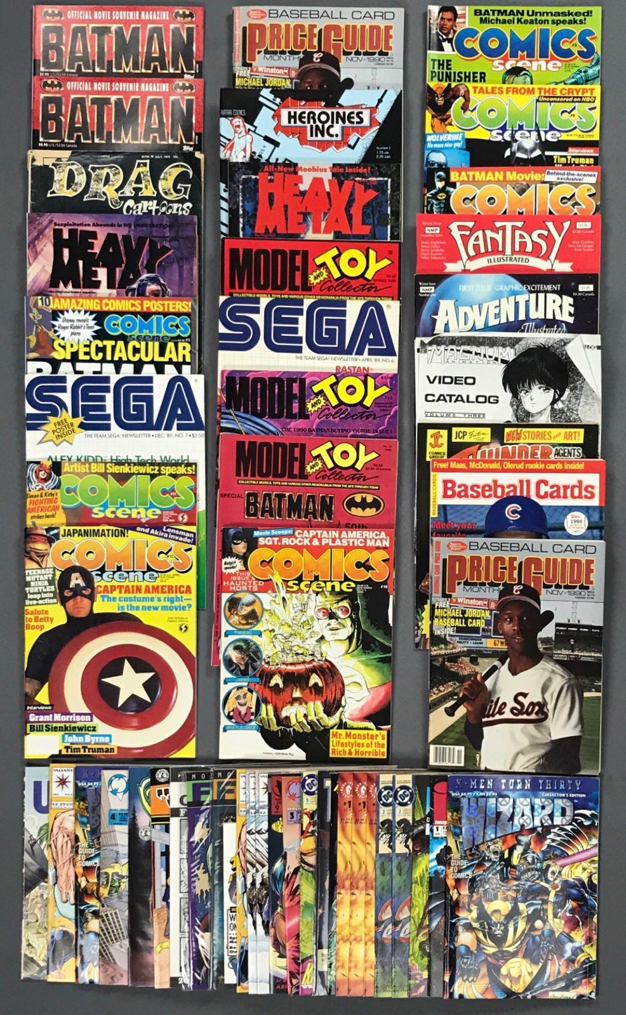 Group of approximately 50 assorted comic books and: Includes DC, Image, Dark Horse and more featuring X-Men, Union, Thunderbolt and more; magazines Batman Official Movie Souvenir, Comics Spectacular, Model and Toy and more. Includes duplicates.