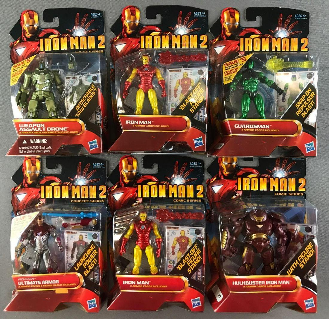 Group of 6 Hasbro Iron Man 2 action figures in original: Includes (2) Iron Man, Guardsman, Ultimate Armor, and more. Figures are appx 4 inches each. Packaging measures 5.5x8.25x1.5 inches